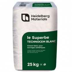 Sac 25 Kgs Ciment blanc Calcia Heidelberg Le superbe TECHNOCEM Blanc